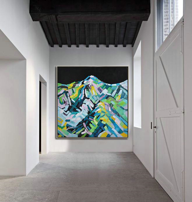 Hand Made Abstract Art,Oversized Abstract Landscape Painting,Contemporary Art Acrylic Painting,Black,Green,Blue,White.etc